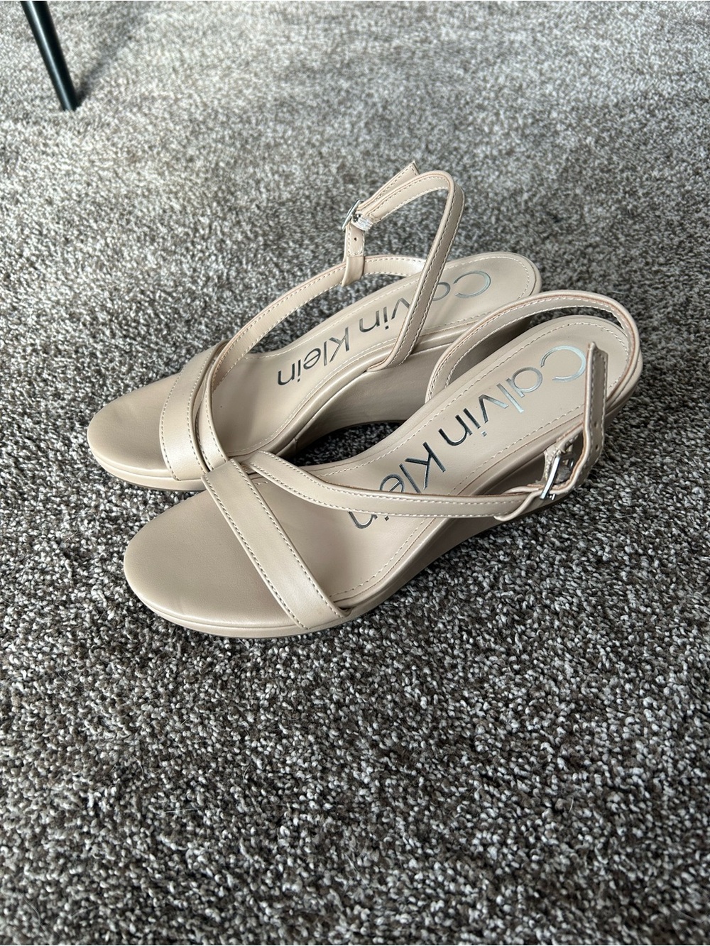 Calvin Klein Nude Beige Matte Finish  Slingback Wedge Sandals Size 6 1/2